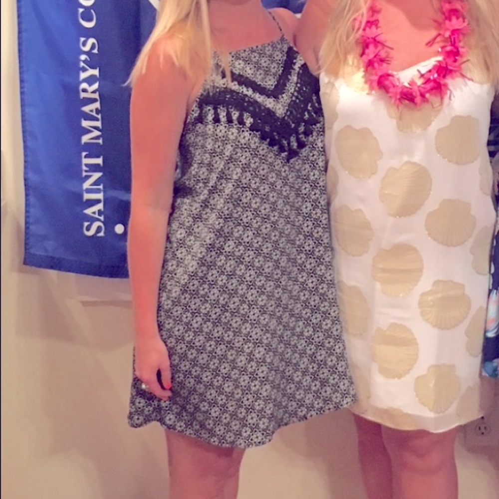 Strappy tassel black & white floral sundress